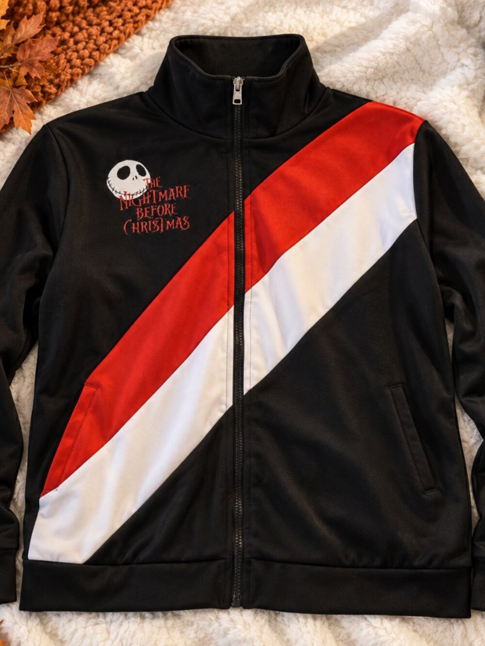 111 Nightmare Before Christmas Jack Skellington Track Jacket Black Red SIZE M